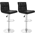 Ruesleag Barstools Set of 2 Counter Height Bar Stools Height Adjustable Back PU Leather Swivel Bar Stool Bar Chairs Hydraulic Swivel Dining Chairs for Kitchen Bar Restaurant Living Room,Black