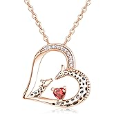 TANGPOET Giraffe Birthstone Heart Pendant Necklace Jewelry Gifts for Women 925 Oxidized Sterling Silver Gold Plated Mother's Day Birthday Gifts for Mom Mother Daughter with 18"+2" Chain