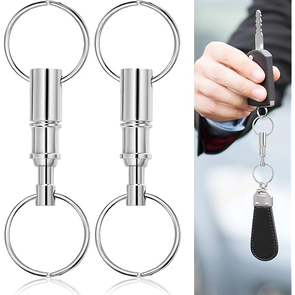3-Way Quick Release Keychain, Detachable Key Rings Pull Apart Separate Silver - View #3