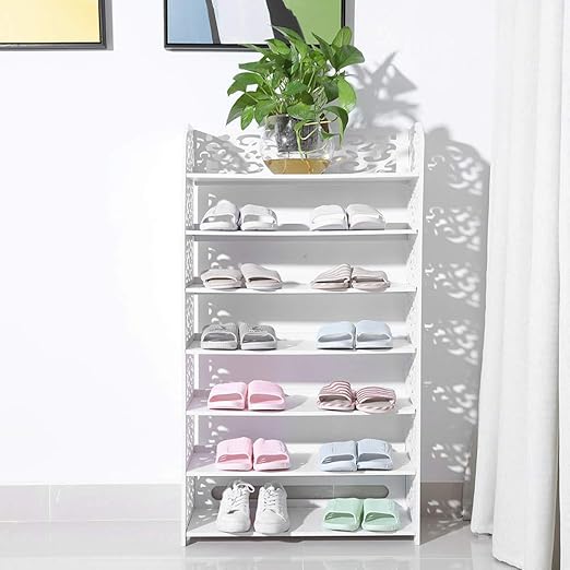 White Shoe Rack, Modern Carved 7 Tiers Shoe Storage Rack