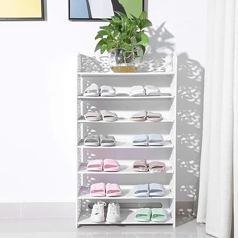 White Shoe Rack Modern Carved 7 Tiers Shoe Cabinet Storage Rack