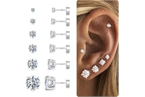 Yoosteel 925 Sterling Silver Post Hypoallergenic Earrings for Women, Flat Back Stud Ball Earring Sets for Cartilage Multiple Piercings Small Studs Earrings Trendy Jewelry Set (2/3/4/5/6/8MM)