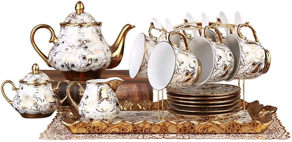DUOER home Cup&Saucer Sets 6 Piece-set Delicate Bone China Coffee Cup Set,european Vintage Tea Cup,Tea Kettle,coffee Teapot and Tea Cup and Saucer Set