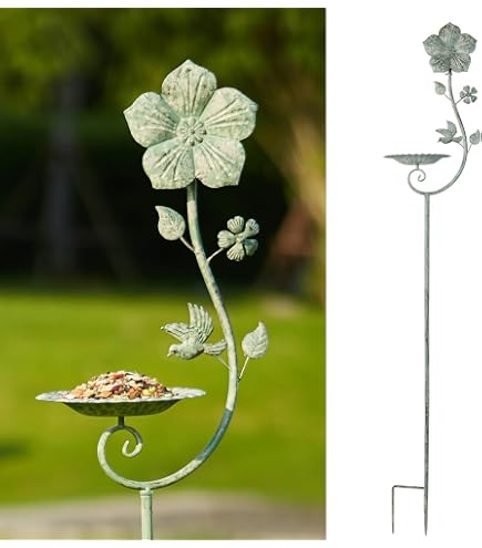 Flower Shaped Bird Bath - Artificial Flower Metal Bird Feeder With Stake For Garden, Yard, Or Patio Decor