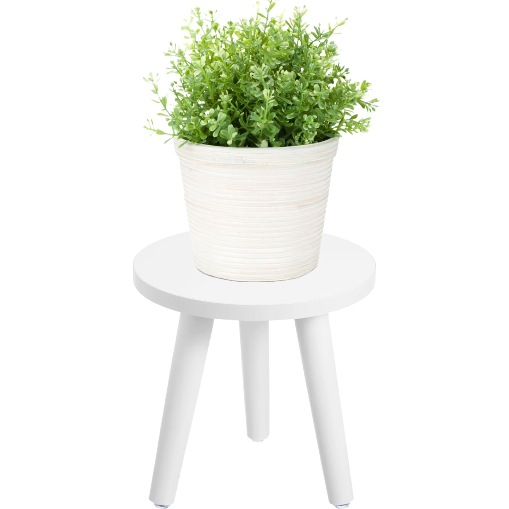 Photo 1 of Wood Plant Stand Indoor/Outdoor for Plants,Round White Planter Stands Holder Mid Century Pedestal Shelf,Sturdy Short Flower Rack Boho Plant Table 8.6"Tall Samll Wooden Plants Stool for Garden,Patio