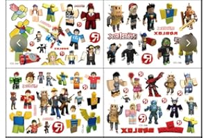 Lot de 4 feuilles de tatouages temporaires Reblox - Fournitures de fête d'anniversaire - Cadeaux de fête pour filles et garço