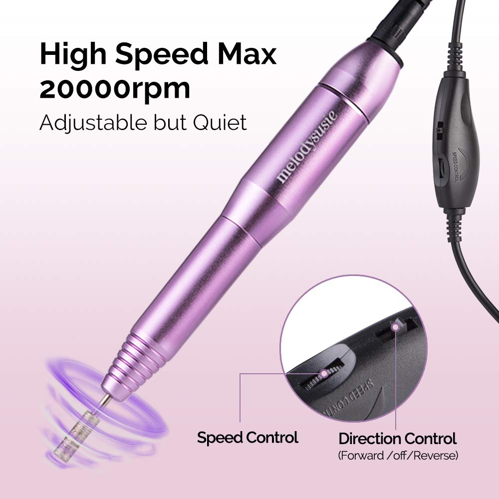 MelodySusie Portable Electric Nail Drill, Compact Efile Electrical Professional Nail File Kit for Acrylic, Gel Nails, Manicure Pedicure Polishing Shape Tools Design for Home Salon Use, Purple: Beauty