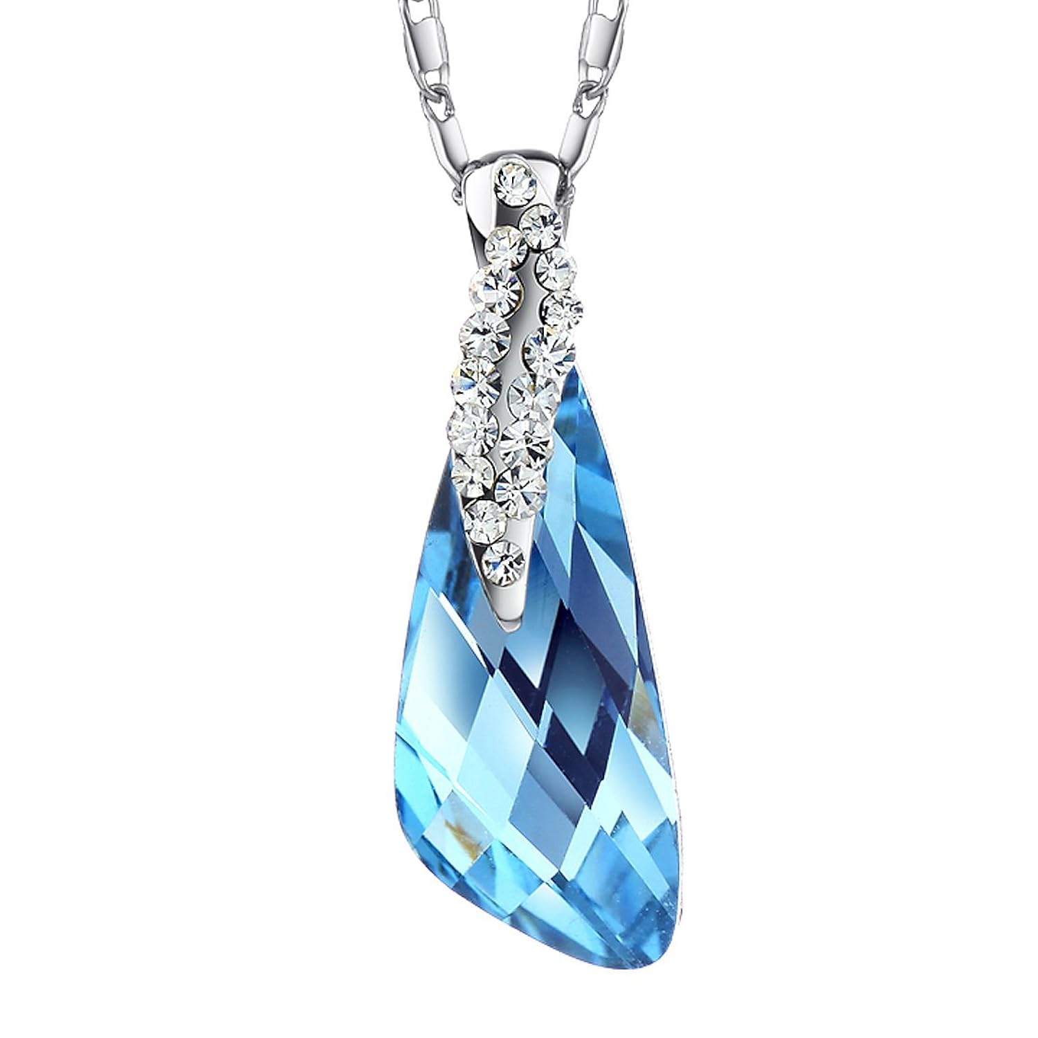 Neoglory Collar Colgante Elegante Brillante Cristal Azul Blancos Rhinestones Checos Chapado Oro