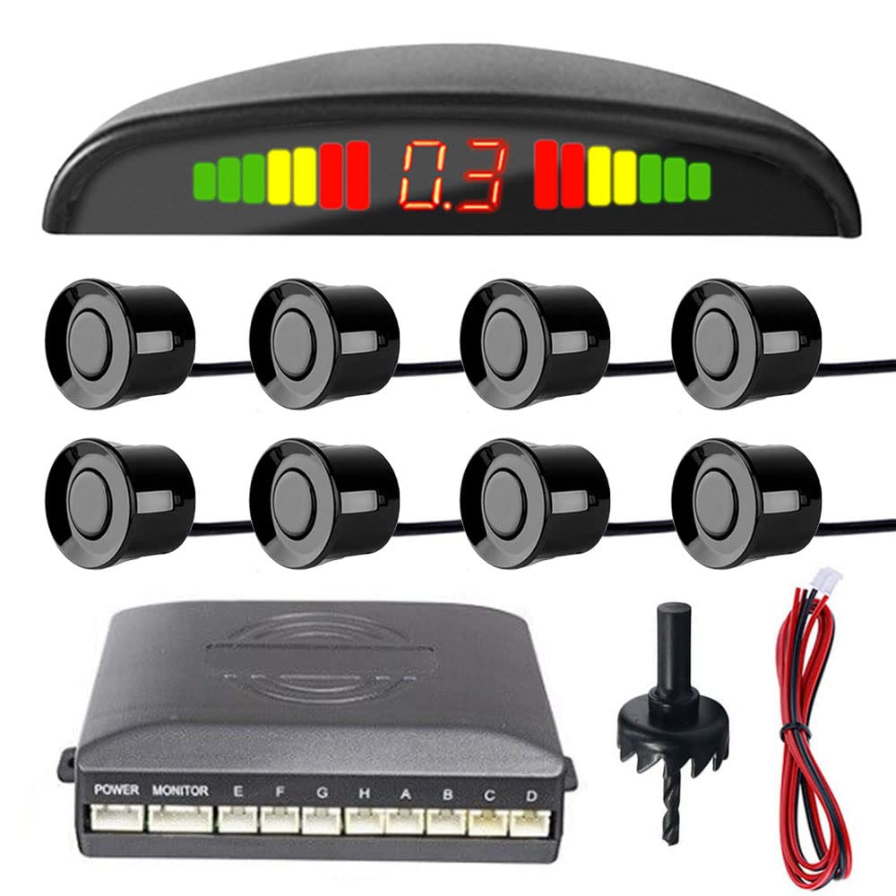 MOCNT Car Reverse Parking Sensors Car Rear Reverse Parking Radar System Car Parking Sensor Kit 8 Sensor Auto Sound Alarm Alert Reverse Backup Radar Display Black