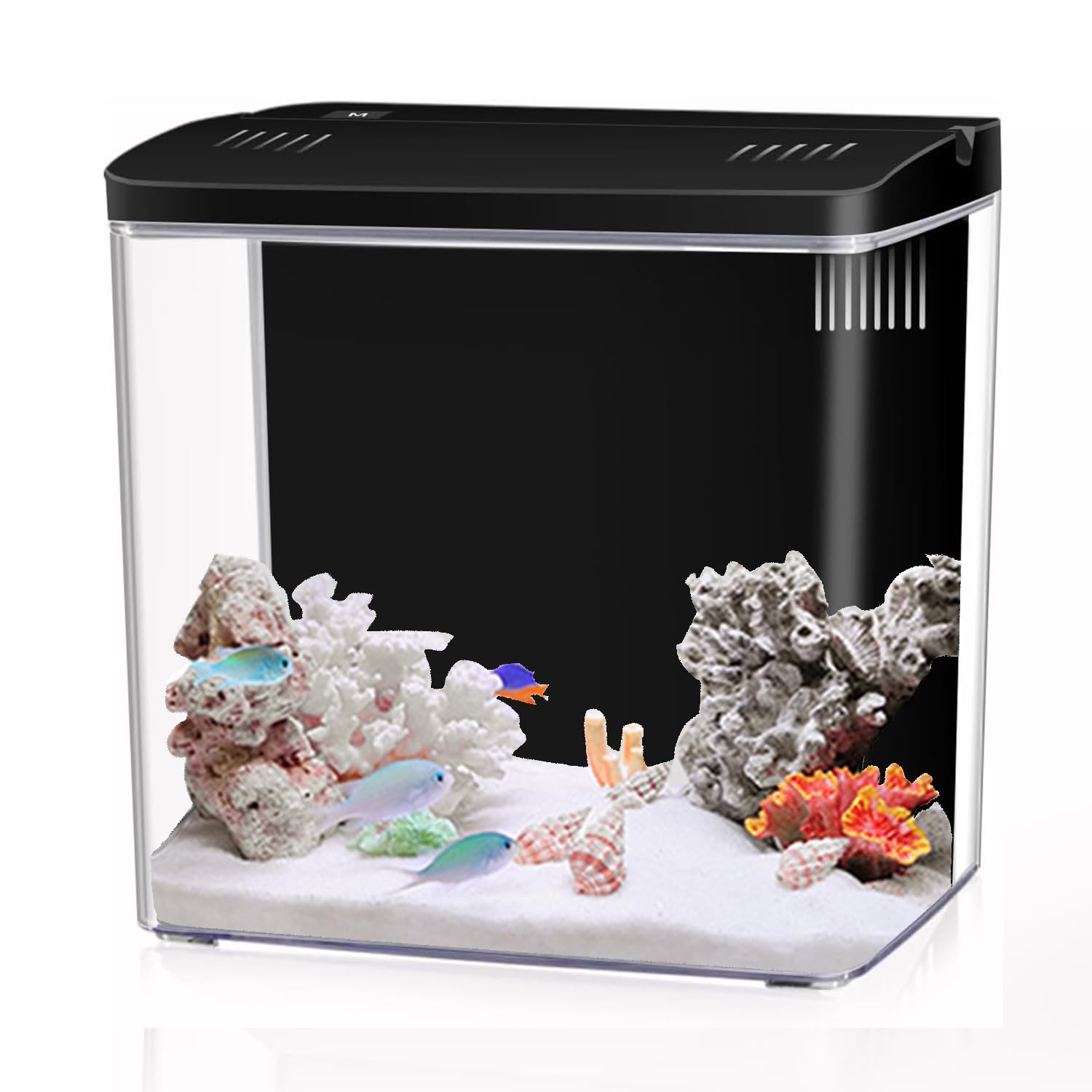 Craftsboys 4.5L Aquarium Starter Kits, Small Arcrylic Betta Fish Tank with Led Lights and Backwall Filter (Black)
