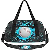 Gym Travel Duffle Bag for Boys - Blue 3D Baseball Kids Overnighter Weekend Bag with Front Zipper Pocket for School Practice, Teens Carry-On Size Sleepover Bags