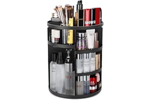 Syntus 360 Rotating Makeup Organizer, Adjustable Bathroom Makeup Spinning Storage Holder, Large Capacity Carousel Cosmetics Display Cases for Vanity, Skincare, Countertop Organization, Black