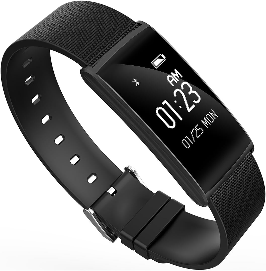 MBHB Fashion Blood Pressure/Blood Oxygen Monitor, Anti-Scratch Waterproof Heart Rate Smart Bracelet, 0.96 inch Pedometer Sleep Activity Tracker for iOS and Android Smartphones, Black