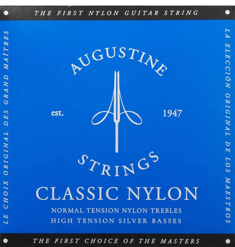 Augustine Classic Blue Label Nylon Guitar Strings (Complete Set) for Classical Guitars - Normal Tension Trebles, High Tension Basses - Vintage Sound, Full Tone