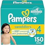 Pampers Swaddlers Diapers - Size 4, One Month Supply (150 Count), Ultra Soft Disposable Baby Diapers