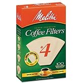 Melitta #4 Unbleached Coffee Filters, Natural Brown Cone Filters, 1-Pack | Flavor-Enhancing Microfine Perforations, Double Crimp Strength, FSC &amp; BPI Compostable, For 8-12 Cup Brewers, 100 Ct, USA Made