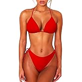 OZICERD 2 Piece Bikini Sets for Women Halter Triangle Bikini Tops Brazilian String Swimsuit Full Coverage Bottom Bathing Suit