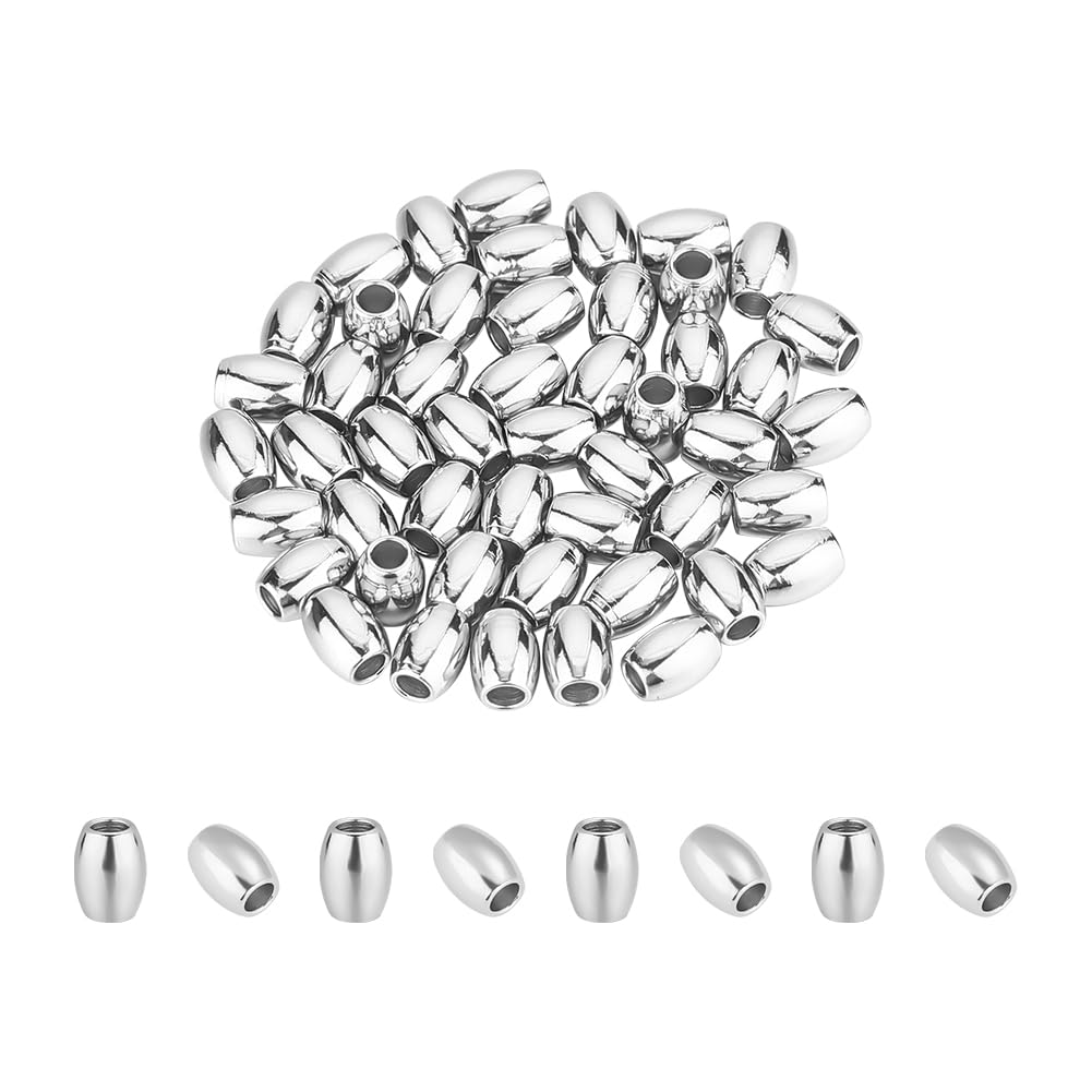 UNICRAFTALE 50pcs 6mm Barrel Spacer Beads 2.5mm Hole Stainless Steel Loose Beads Metal Beading Spacers Smooth Surface Beads Finding for DIY Jewelry Making Stainless Steel Color