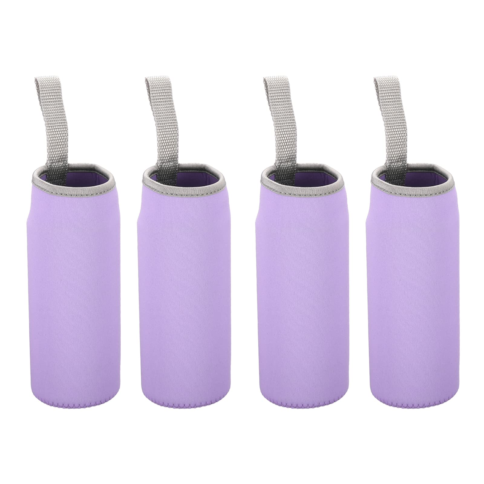 PATIKIL 65mmx180mm Water Bottle Sleeve, 4 Pack Neoprene Insulated Bottle Bag Holder Carrier Pouch with Finger Strap, Light Purple