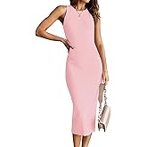 HAEOF Women's Summer Bodycon Midi Sweater Dress 2026 Spring Casual Sleeveless Ribbed Knit Vacation Party Work Long Dresses