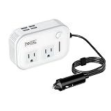200W Car Power Inverter, FOVAL 12V DC to 110V AC Car Inverte with 4 USB Ports Car Outlet Adapter, Power Inverter for Vehicles, Car Plug Adapter Outlet for Laptop Computer Charger (White)