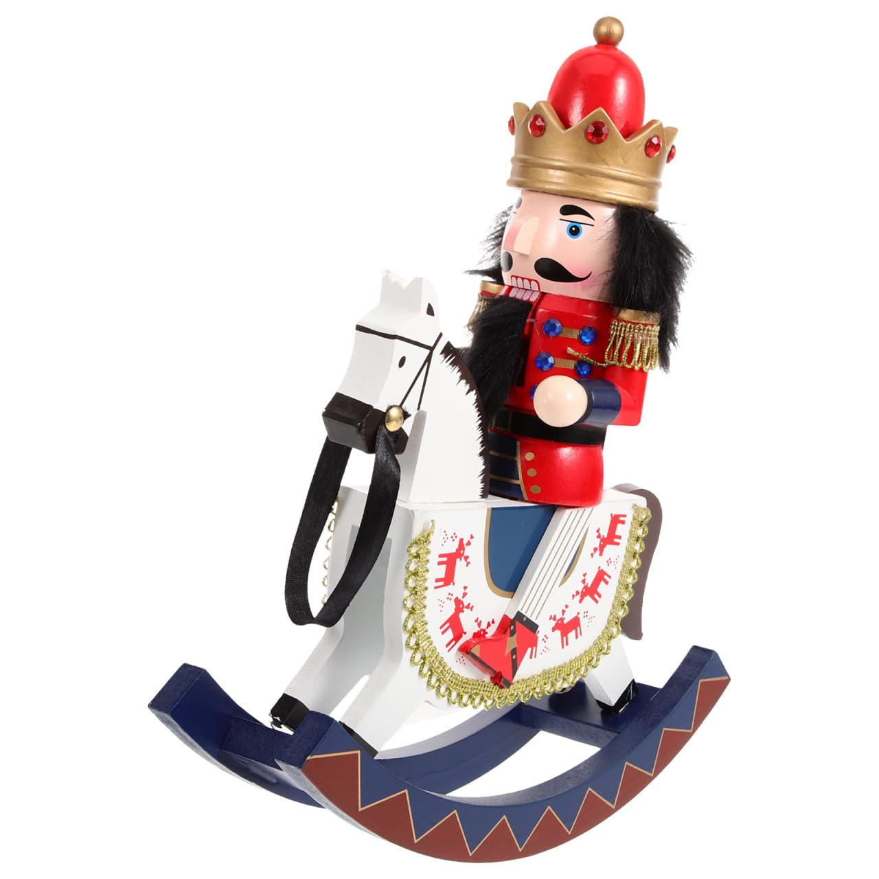 Kichvoe Wooden Rocking Horse Nutcracker Christmas Nutcracker Figure Traditional Wooden Soldier Figures on Rocking Horse Christmas Shelves and Tables Colorful