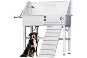 LNEUIE White Dog Washing Station,38" Professional Stainless Steel Dog Bathing Station, Dog Grooming Tub for Home, Equipped with Three Anti-Slip Steps, Removable Door, Pet Wash Station for Pet