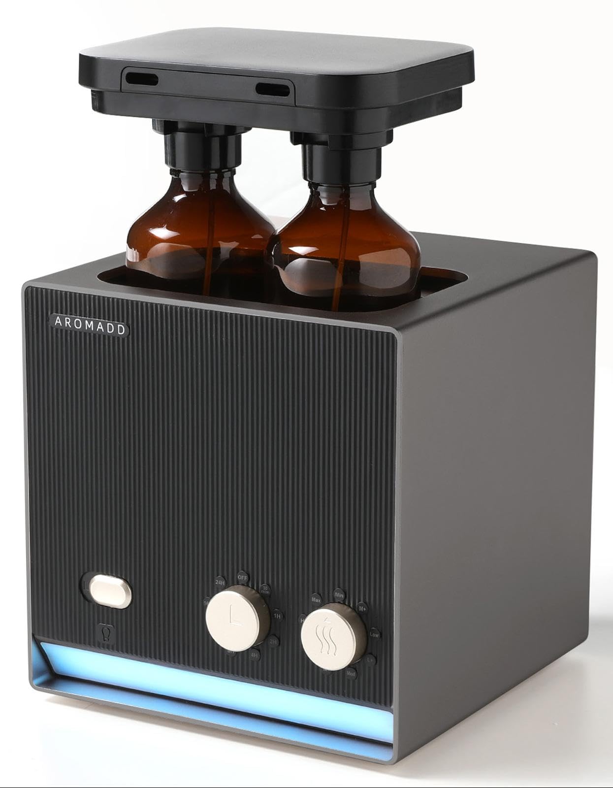 Photo 1 of **UNTESTED**
Aromadd Smart Aroma Dual-Scent Waterless Essential Oil Diffuser, Cold Air Tech Scent Air Machine for 2000 Sq Ft, 2×200ml Hotel Collection Diffuser for Home & Office (Black Titanium, Two Scents)