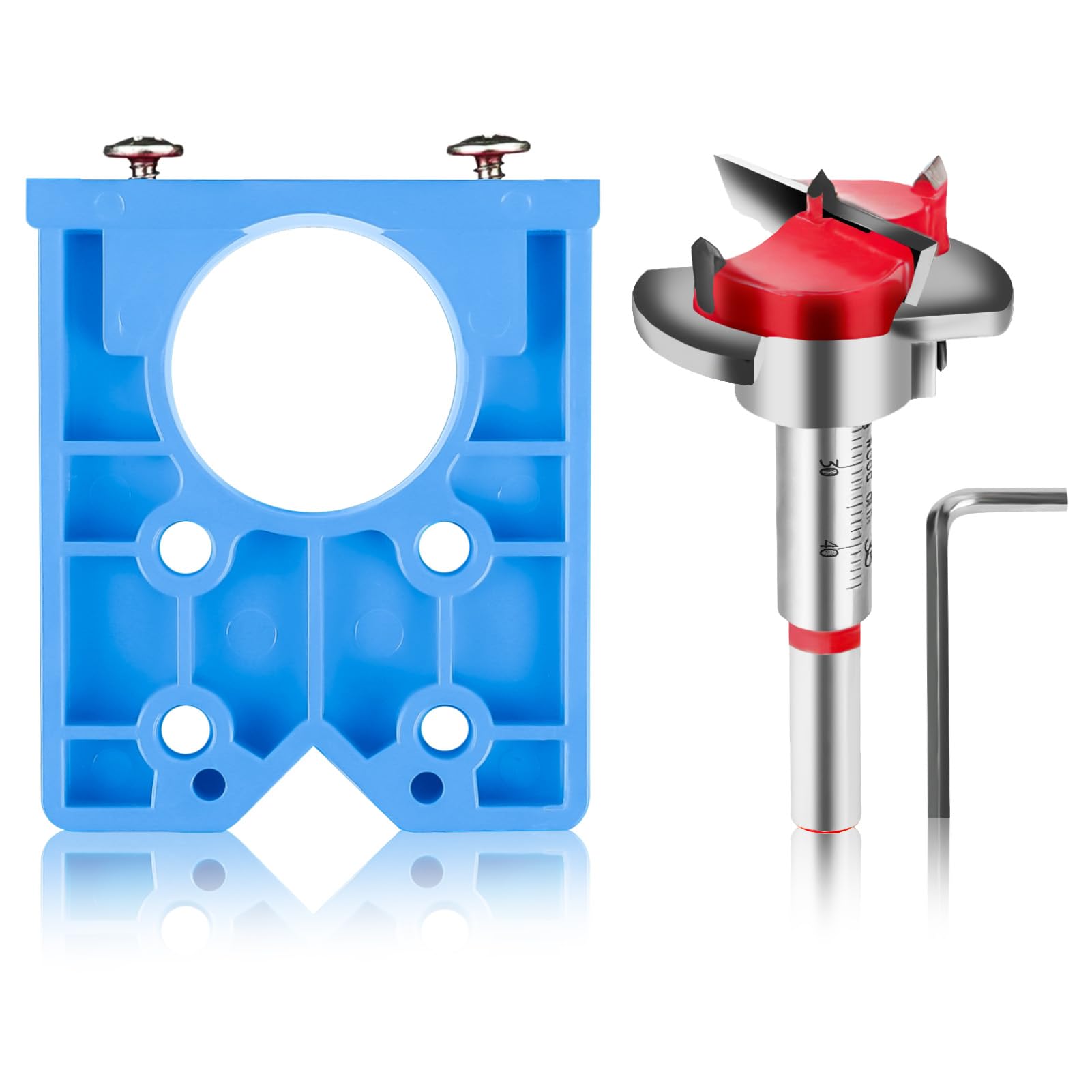 35mm Hinge Jig Drill Bits Set Forstner Bit Sets Positioner Concealed Door Hole Drilling Woodworking DIY Tools for Cabinet Hinges Mounting Plates Kitchen Cupboard and Wood Furniture (Blue)