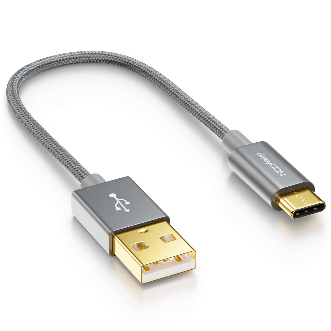 deleyCON USB C Cable Nylon + Metal Connector to USB 2.0 (Type-A)