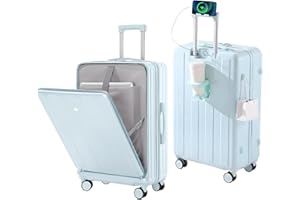 Gets Carry on Luggage Airline Approved,20 Inch Abs+Pc Hardshell Spinner Luggage With Cup Phone Holder and USB Charger,Front P