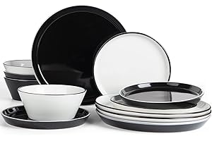 Richmount Saturn Dinnerware Sets, Plates and Bowls Sets for 4, 12 Pieces Stoneware Dish Set - Chip and Scratch Resistant, Mic