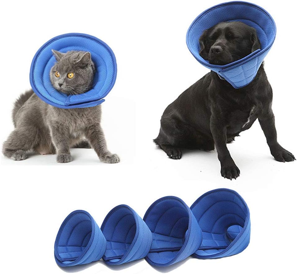 KnocKconK Breathable Mesh Elizabethan Collar, Blue Soft Comfy Adjustable E-Collar, Quicker Healing Pet Recovery Cone, Soft Edges,Anti-Bite/Lick for Cat, Dog, Rabbit.