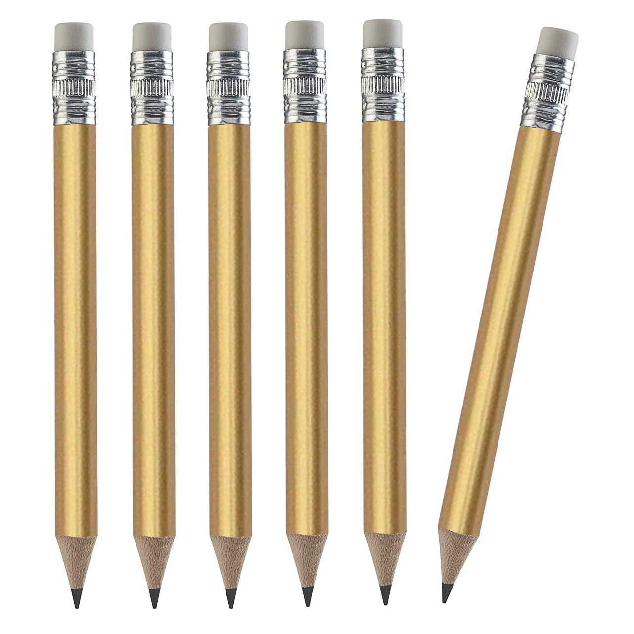 TH Golf 100pcs Golf Pencils, 4 Inch Mini Half Pencils with Eraser Sharpened Wood Mini Round for Schools Wedding Toddlers Home Corporate Multiple Colours (Gold)