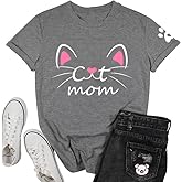 Cat Shirt for Women Cat Mom Letter Print Tshirts in My Cat Mom Era Graphic Tee Cute Casual Pet Paw Top