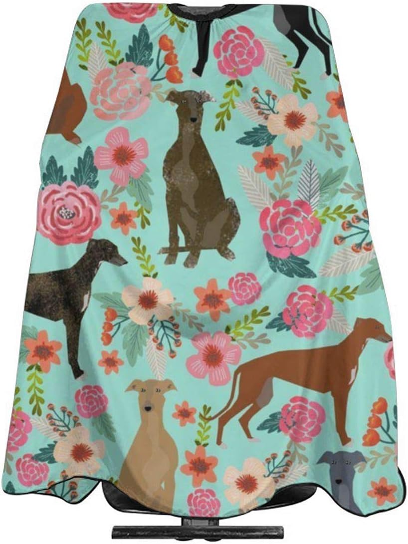 NiYoung Hair Cutting Cape Greyhound Floral Cute Dog Mint Vintage Haircut Hairdressing Cloth Apron for Makeup Artist Beautician, Hair Dye, Water-Resistant Professional Salon Cape Hair Dress Apron
