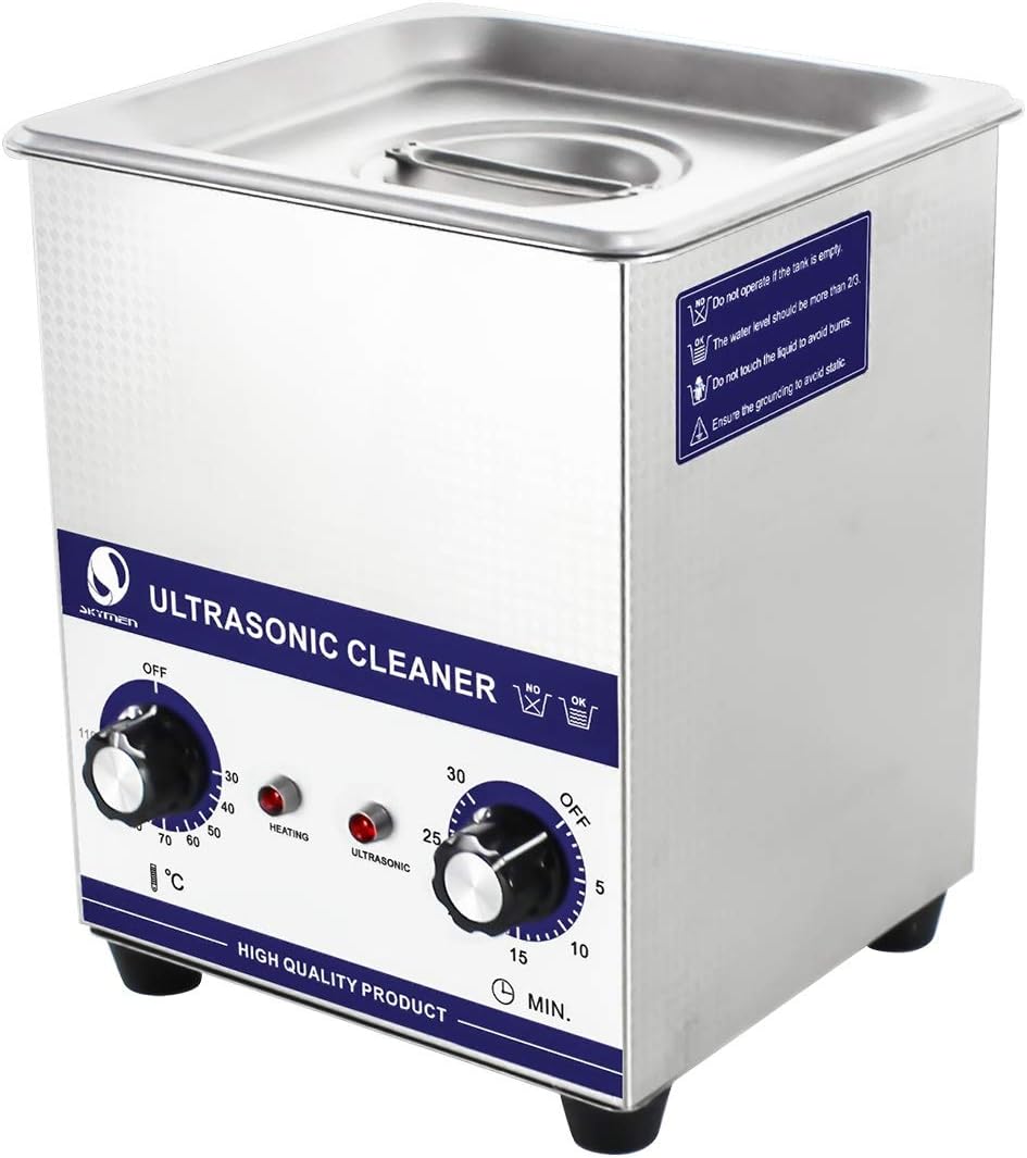 SKYMEN Ultrasonic Cleaner 2L Ultrasonic Jewellery Cleaner Mechanical Control for Setting up Temperature and Time, Stainless Steel Ultrasonic Bath Washer for Jewellery Dentures Glasses Metal Parts etc