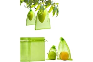 Miuezuth 50PCS Fruit Protection Bags,7x5'' Green Netting Bags for Fruit Trees, Garden Fruit Cover Mesh Bags with Drawstring for Plant Fruit Flower and Vegetables