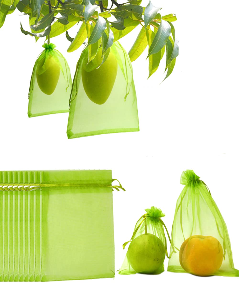 Photo 1 of Miuezuth 50PCS Fruit Protection Bags,7x5'' Green Netting Bags for Fruit Trees, Garden Fruit Cover Mesh Bags with Drawstring for Plant Fruit Flower and Vegetables