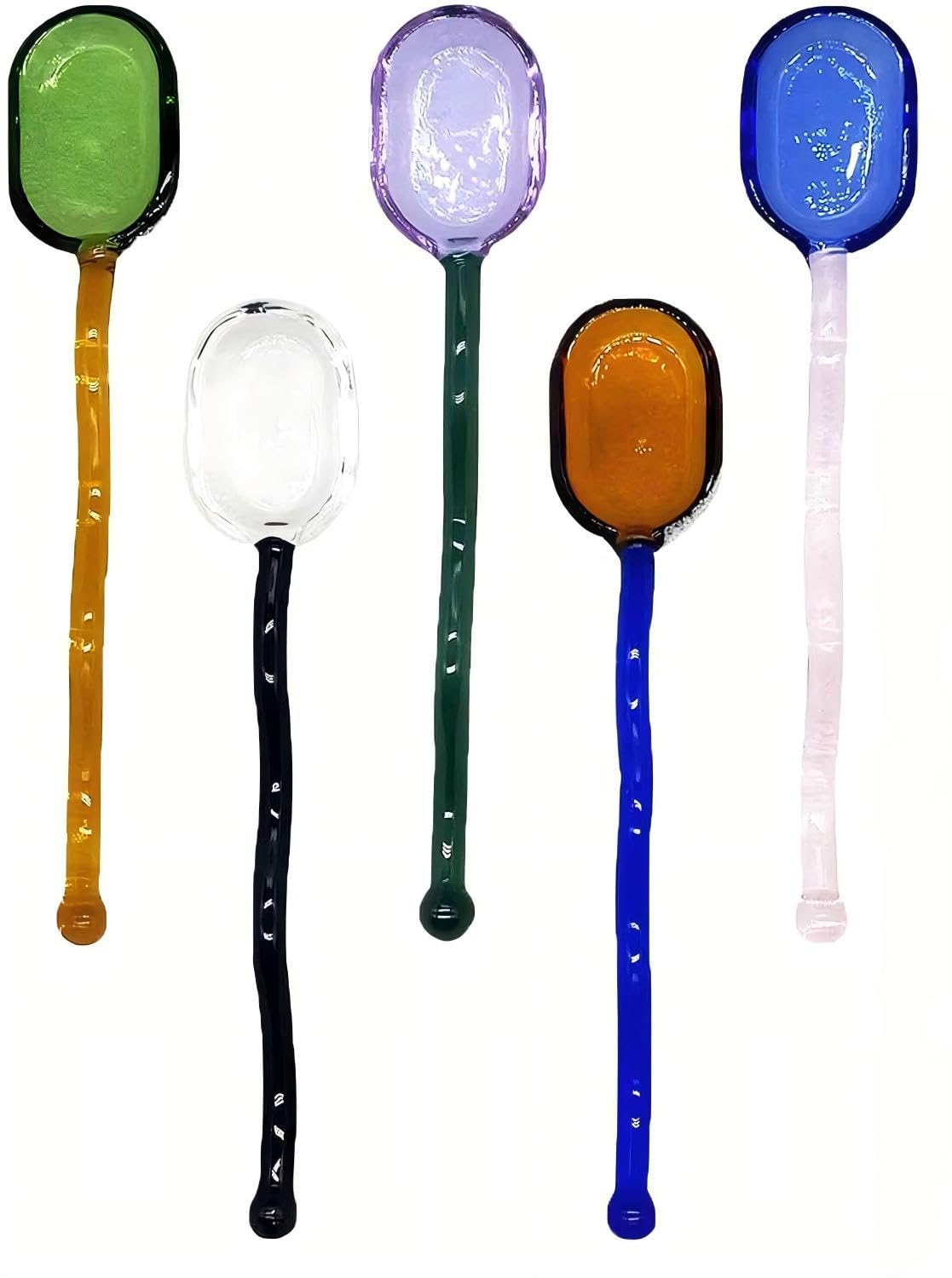 Photo 1 of ***GREEN SPOON IS MISSING**4 PIECES INCLUDED***TMXAOK 5 Pieces Coffee Spoons, Glass Coffee Stirring Spoon, Espresso Stirring Spoon, Coffee Teaspoons, 6inch Coffee Stirrers for Tea Cocktail Milkshake Cold Drink Home Bar Party***GREEN SPOON IS MISSING**4 PI