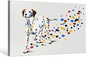 SEVEN WALL ARTS - Modern Animal Cute Pet Dog Painting Colorful Dalmatian Puppy with Colorful Footprint Funny Dogs Artwork for Home Decor 36x24 Inch
