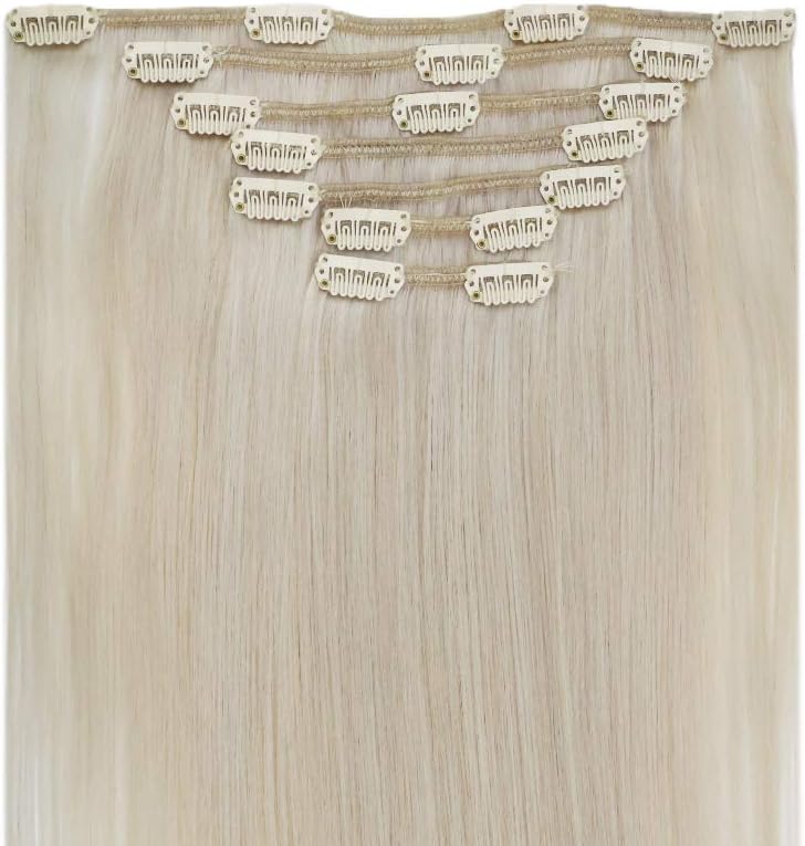 Easyouth Clip in Hair Extensions Human Hair Blonde Hair Extensions Clips in Human Hair White Blonde Clip ins Human Hair Extension Remy Natural 18 Inch 120g 7Pcs #1000 - Image 4