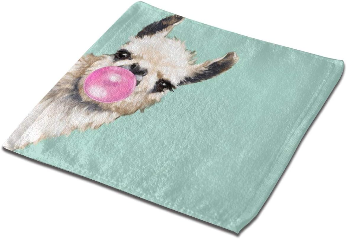 Kuyanasfk Bath Towel Bubble Gum Sneaky Llama in Green Hotel Spa Washcloths Bathroom Face Towels Square Washcloth Towel Set 13 X 13 Inches 2 PCS