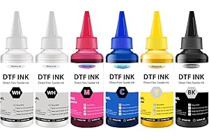 Kminoteh DTF Transfer Ink 600ML for PET Film, Premium Pigment Refill for ET-8550 XP15000 R2400 L800 L805 R1800 Printers, High Fluidity & Coverage (100ML*6, 2W+BKCMY)