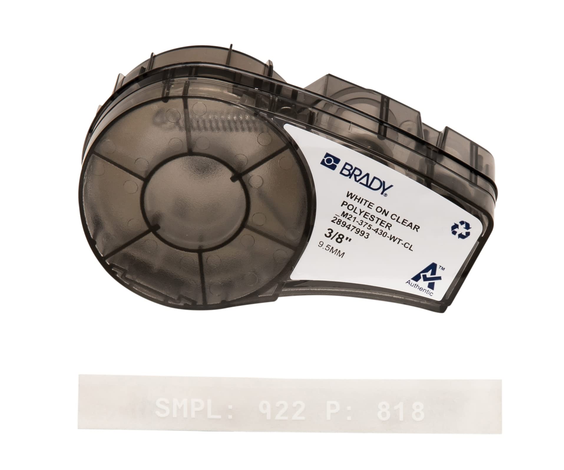 Brady Polyester Tape for BMP21-PLUS; BMP21-LAB; BMP21, 9.53 mm x 6.40 m, White on Transparent