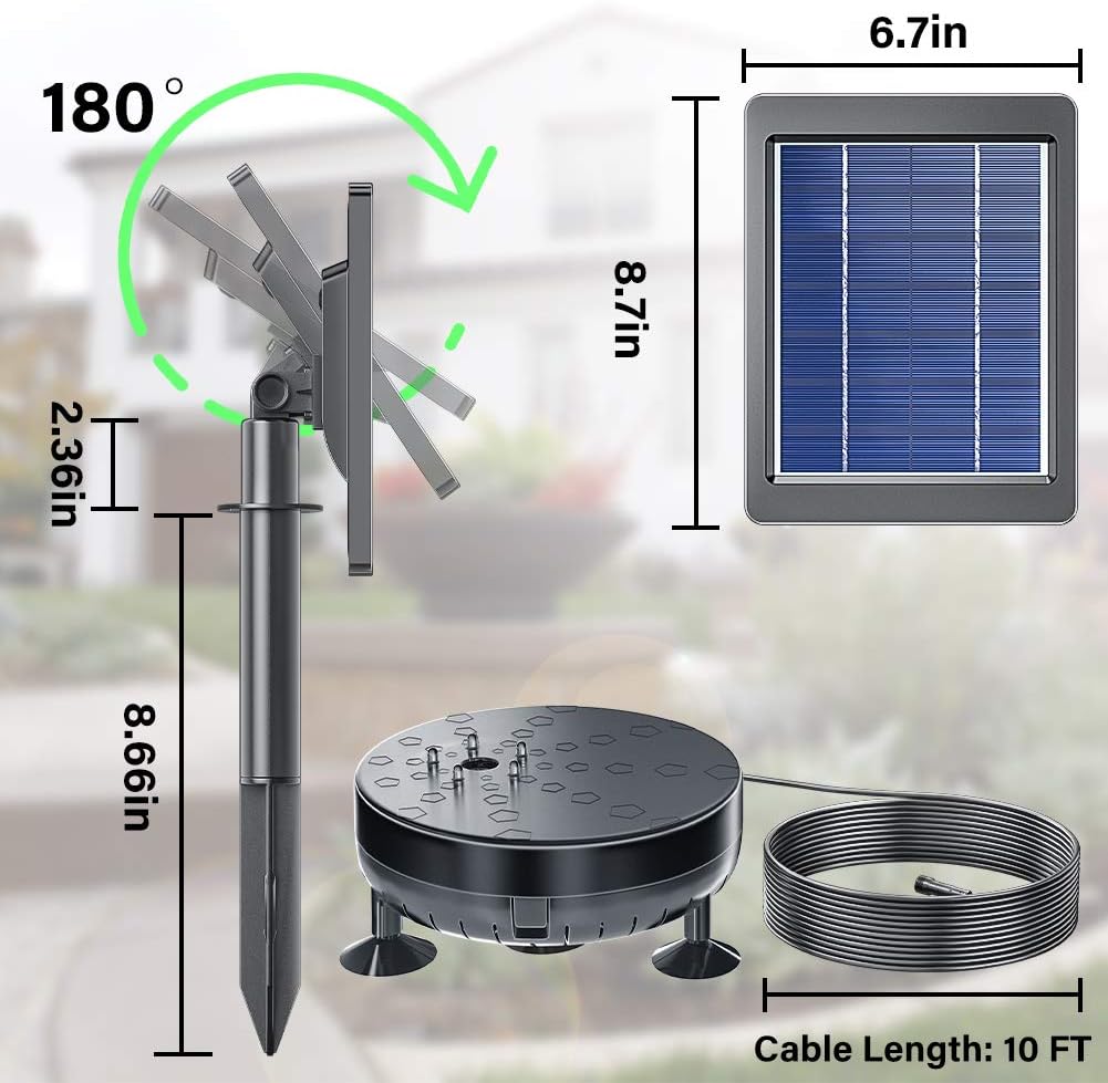 Pendoo Solar Fountain Pump, Solar Powered Water Fountain Pump Outdoor Built-in 1800mAh Battery with Night Work LED Lights, 6 Water Styles for Garden Pool Bird Bath Outdoors Ponds Solar Water Pump Kit: Home Improvement