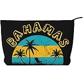 KOSUES Proud Bahamas Bahamians Flag Portable Makeup Bag Corduroy Cosmetic Bags Travel Purse Pouch Makeup Brushes Skincare Storage Bag Toiletry Organizer Bags with Zipper