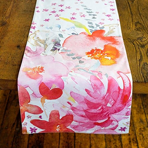 100% Cotton Digitally Printed Watercolor Table Runner. 14-inch x 108-inch. Suitable for Formal and Casual Dining. French Designs - Fleurette Collection, by Vous Du Rivage