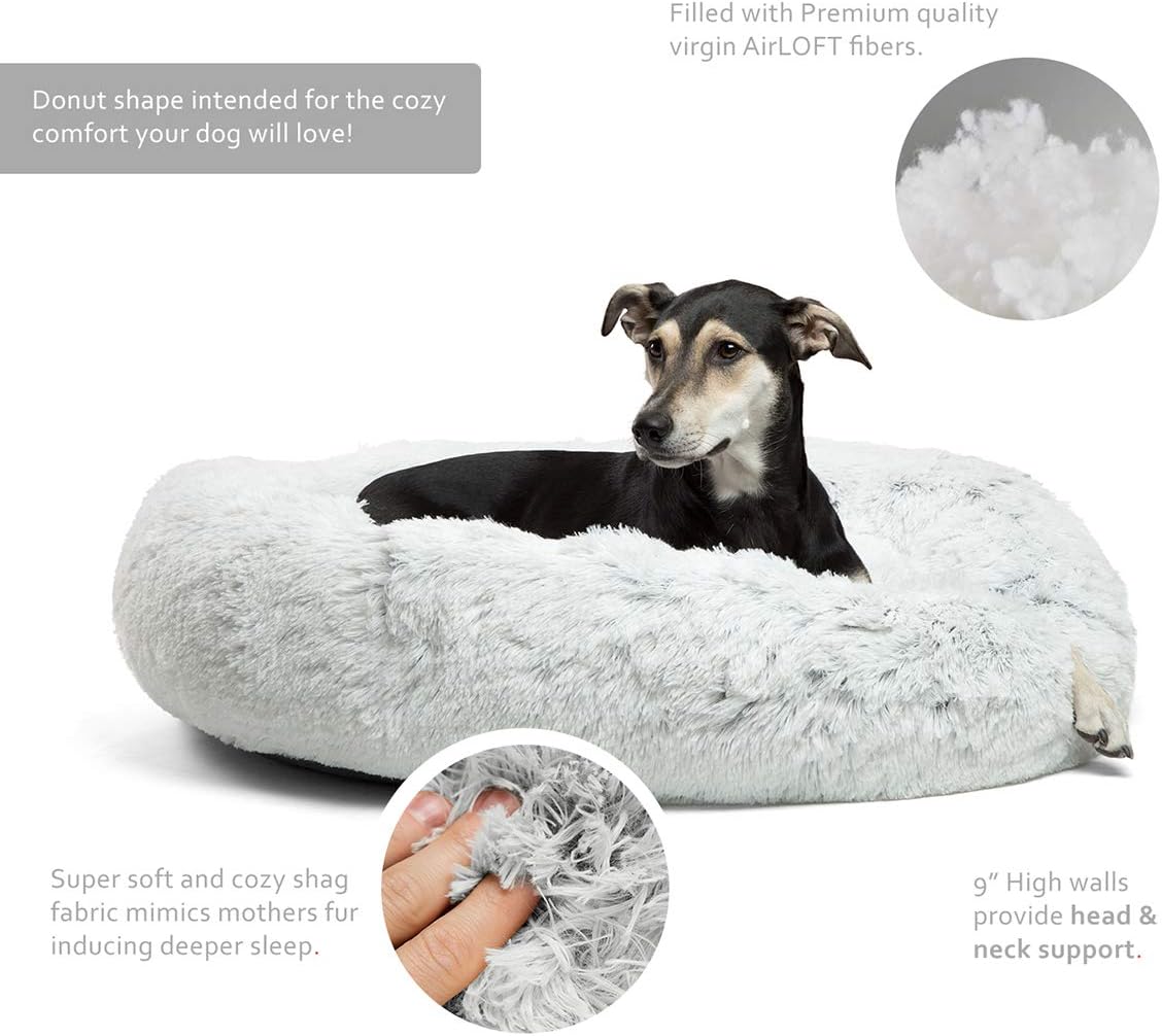 Best Friends by Sheri Calming Shag Vegan Fur Donut Cuddler (23x23 Small - Frost), Cat and Dog Bed, Self Warming and Cozy for Improved Sleep, Machine Washable for Pets Up to 25 lbs. : Pet Supplies
