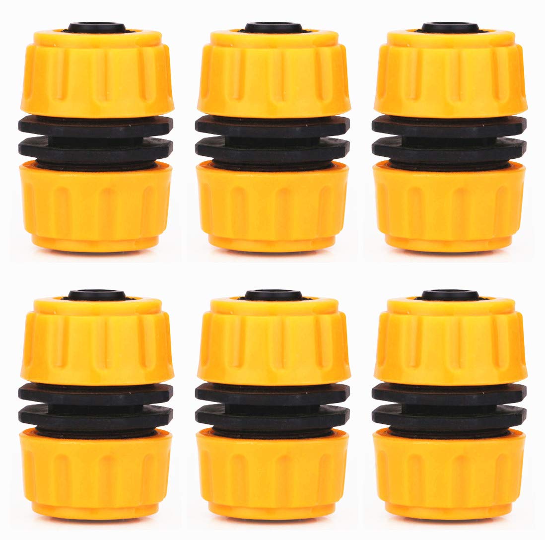TOPWAYS 6 pack Hose Repair Connector, Quick Fix Extend Connector for 1/2" Graden Hose Pipe (Yellow)